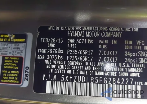 2015 Hyundai Santa Fe Sport from USA, damaged, VIN 5XYZUDLB5FG284227